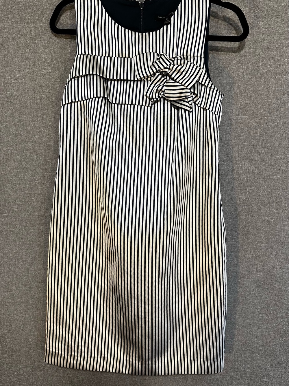 Banana Republic Black and White Striped Bow-Accent Pencil Dress